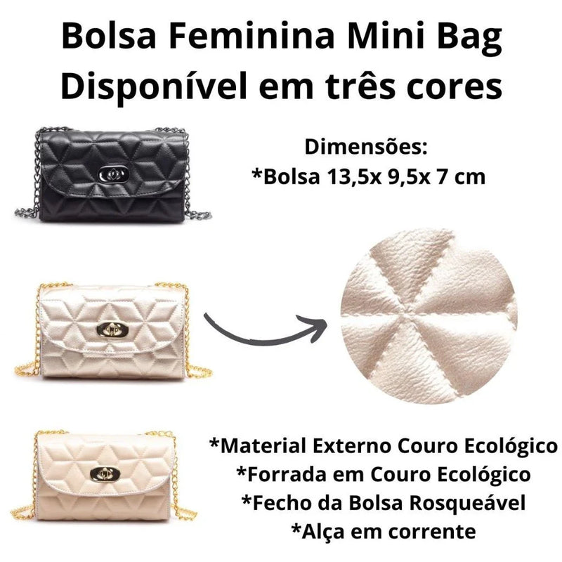 Bolsa Feminina Luxo - Alça Corrente Ombro Transversal